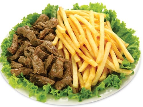 Carne de Boi em Tiras Com Fritas Bacon e Queijo